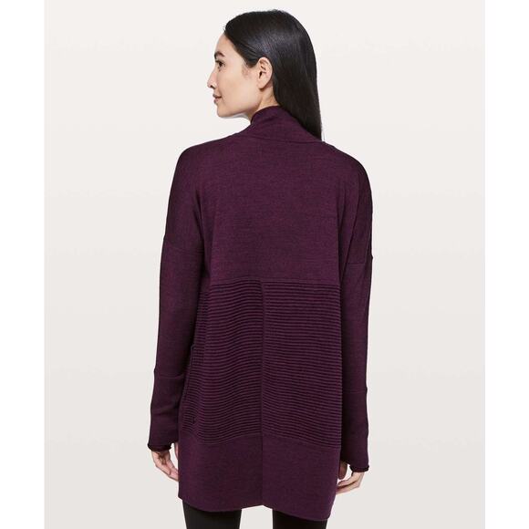 Lululemon Sit In Lotus Wrap II Heathered Plum Cardigan Merino Wool Sweater A32 - Picture 2 of 8